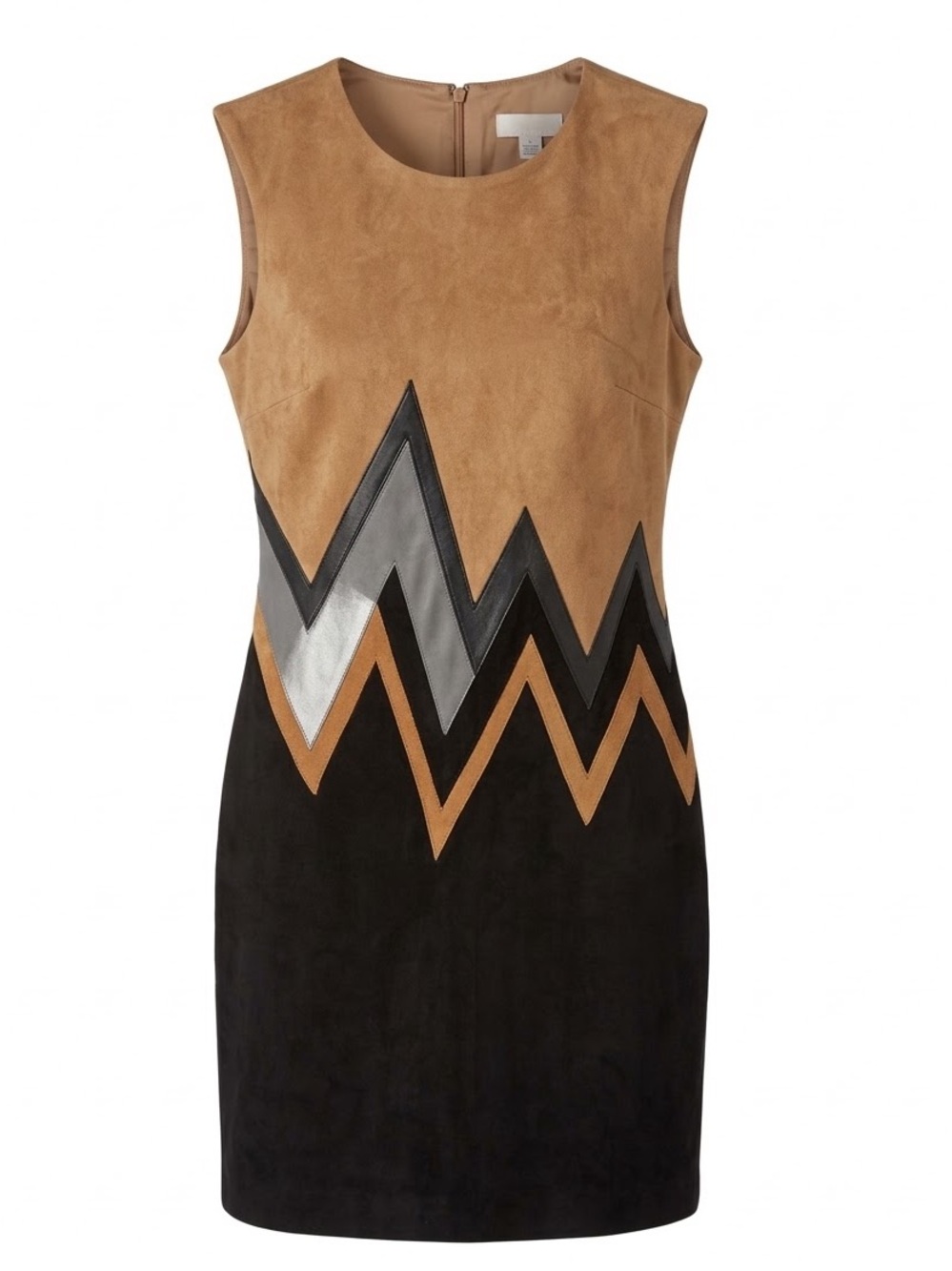 Joseph Ribkoff Tan, Black & Gray Chevron Sleeveless Shift Dress Sz 8